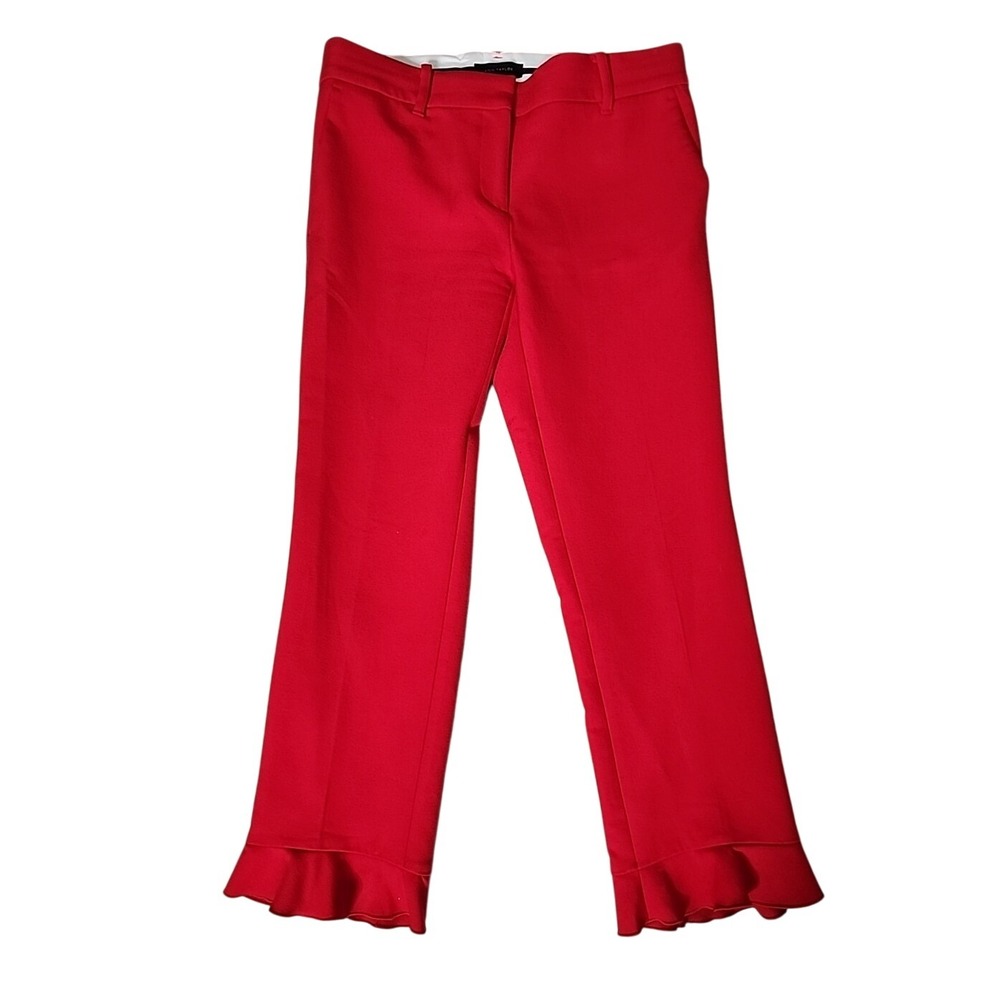 Ann Taylor Red Ankle Pants Ruffle‎ Hem Mid Rise Flat Front Pockets 4